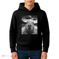 Funny Graphiccapybara Selfie With Ufos Weird Kids Hoodie thumb 4