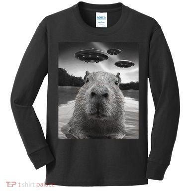 Funny Graphiccapybara Selfie With Ufos Weird Kids Long Sleeve Shirt