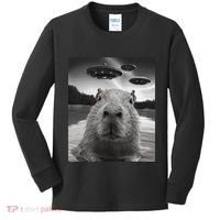 Funny Graphiccapybara Selfie With Ufos Weird Kids Long Sleeve Shirt thumb 0