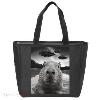 Funny Graphiccapybara Selfie With Ufos Weird Tote Bag