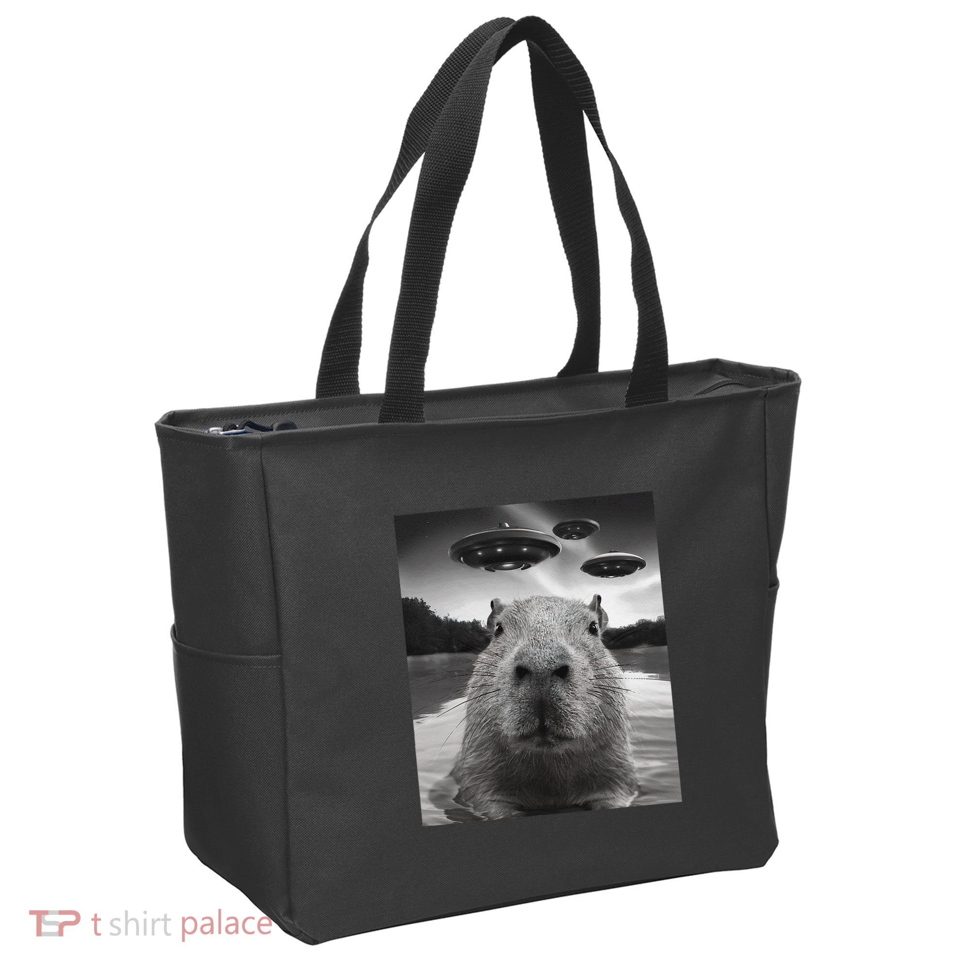 Funny Graphiccapybara Selfie With Ufos Weird Tote Bag