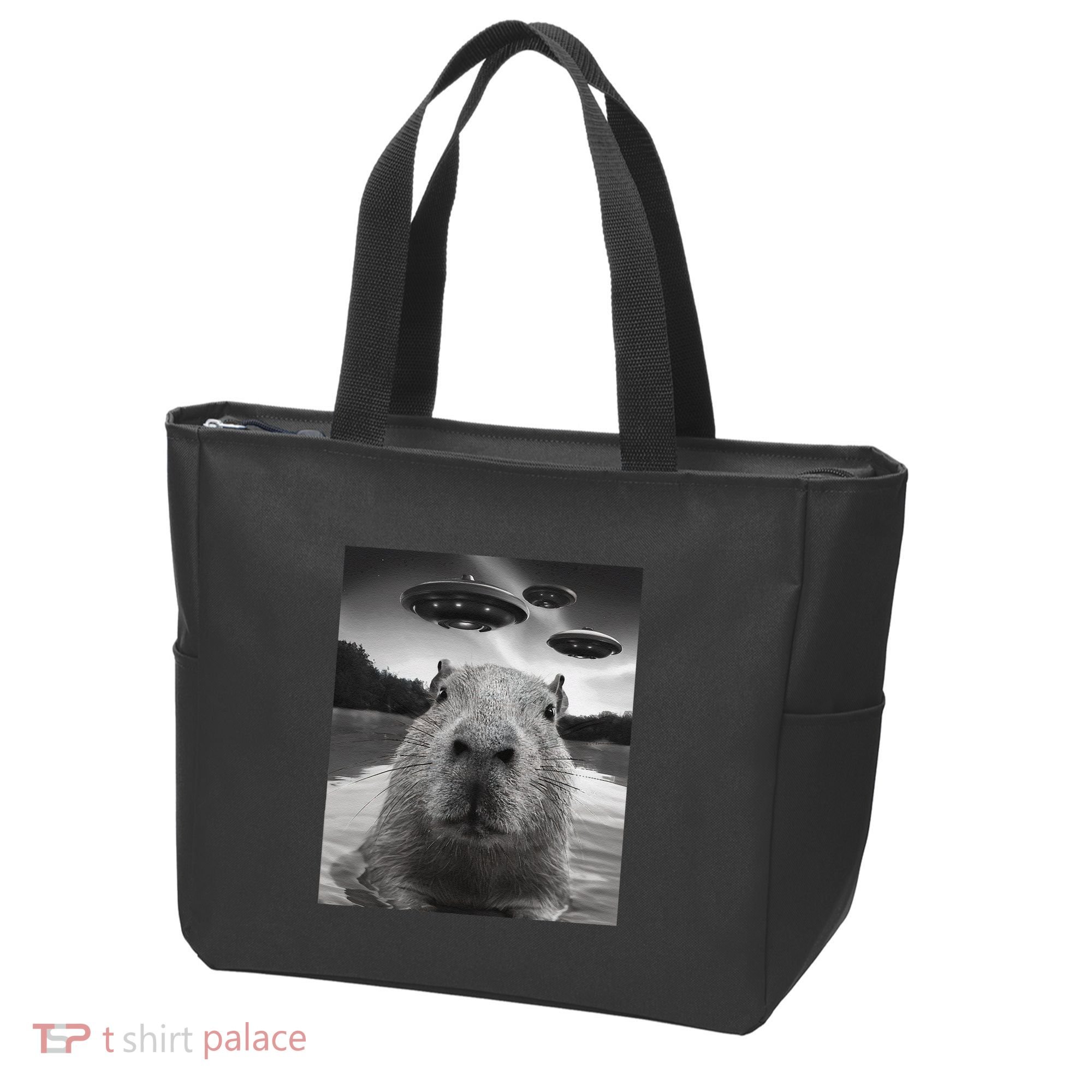 Funny Graphiccapybara Selfie With Ufos Weird Tote Bag