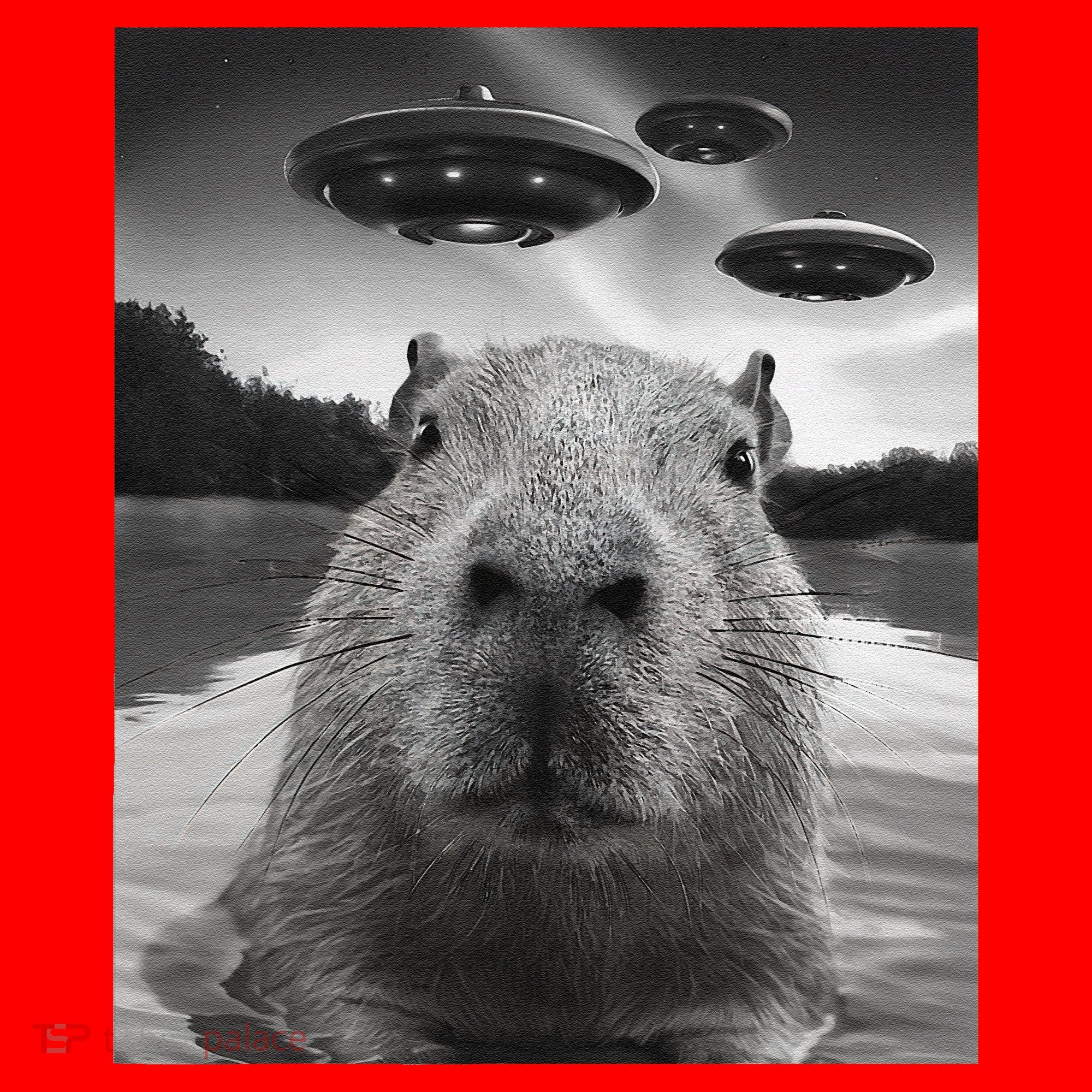 Funny Graphiccapybara Selfie With Ufos Weird Santa Hat