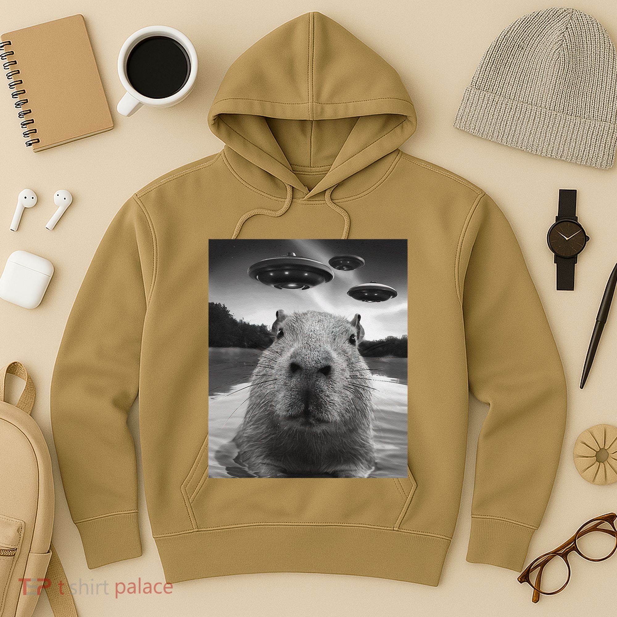 Funny Graphiccapybara Selfie With Ufos Weird Hoodie