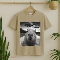 Funny Graphiccapybara Selfie With Ufos Weird T-Shirt thumb 2