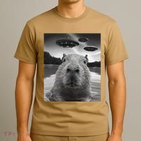 Funny Graphiccapybara Selfie With Ufos Weird T-Shirt thumb 3