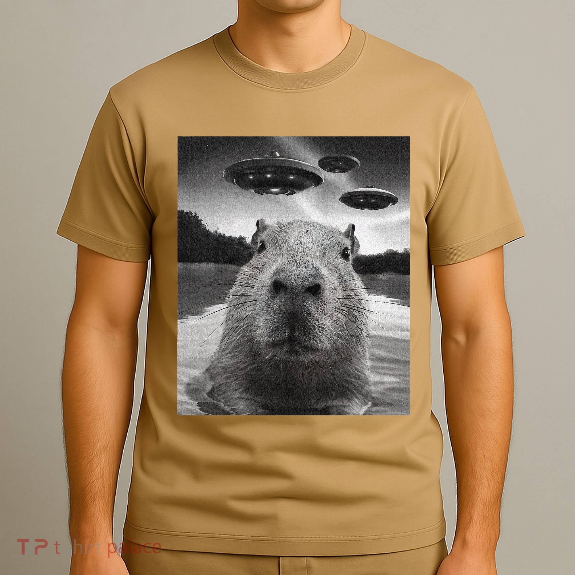 Funny Graphiccapybara Selfie With Ufos Weird T-Shirt