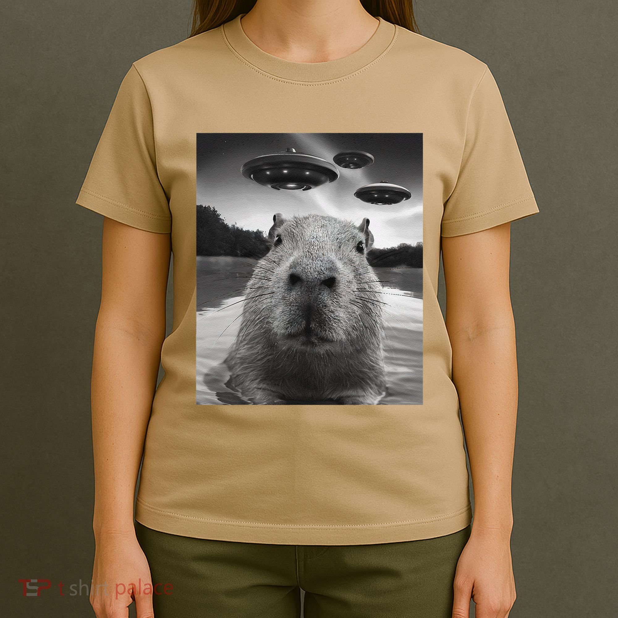 Funny Graphiccapybara Selfie With Ufos Weird T-Shirt