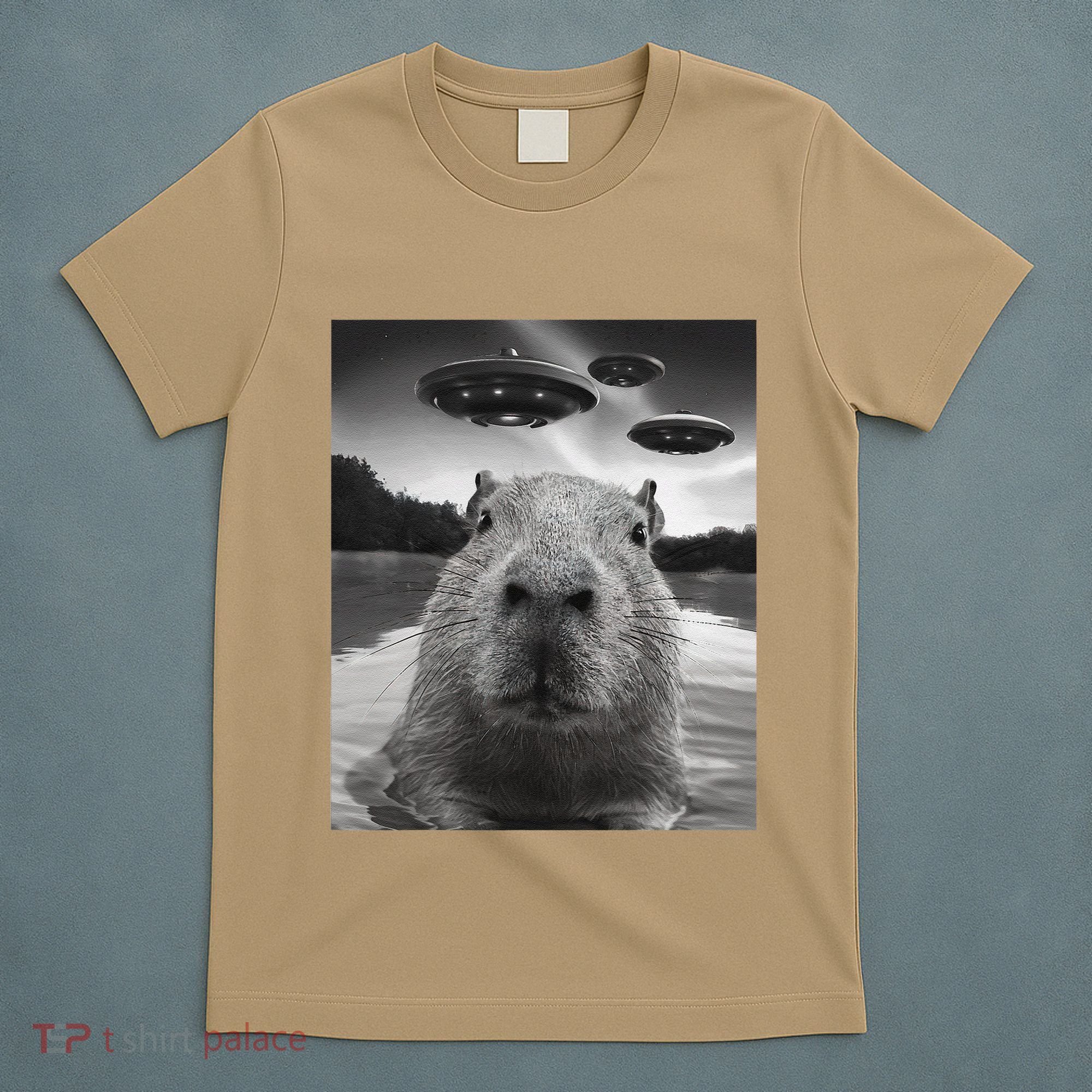 Funny Graphiccapybara Selfie With Ufos Weird T-Shirt