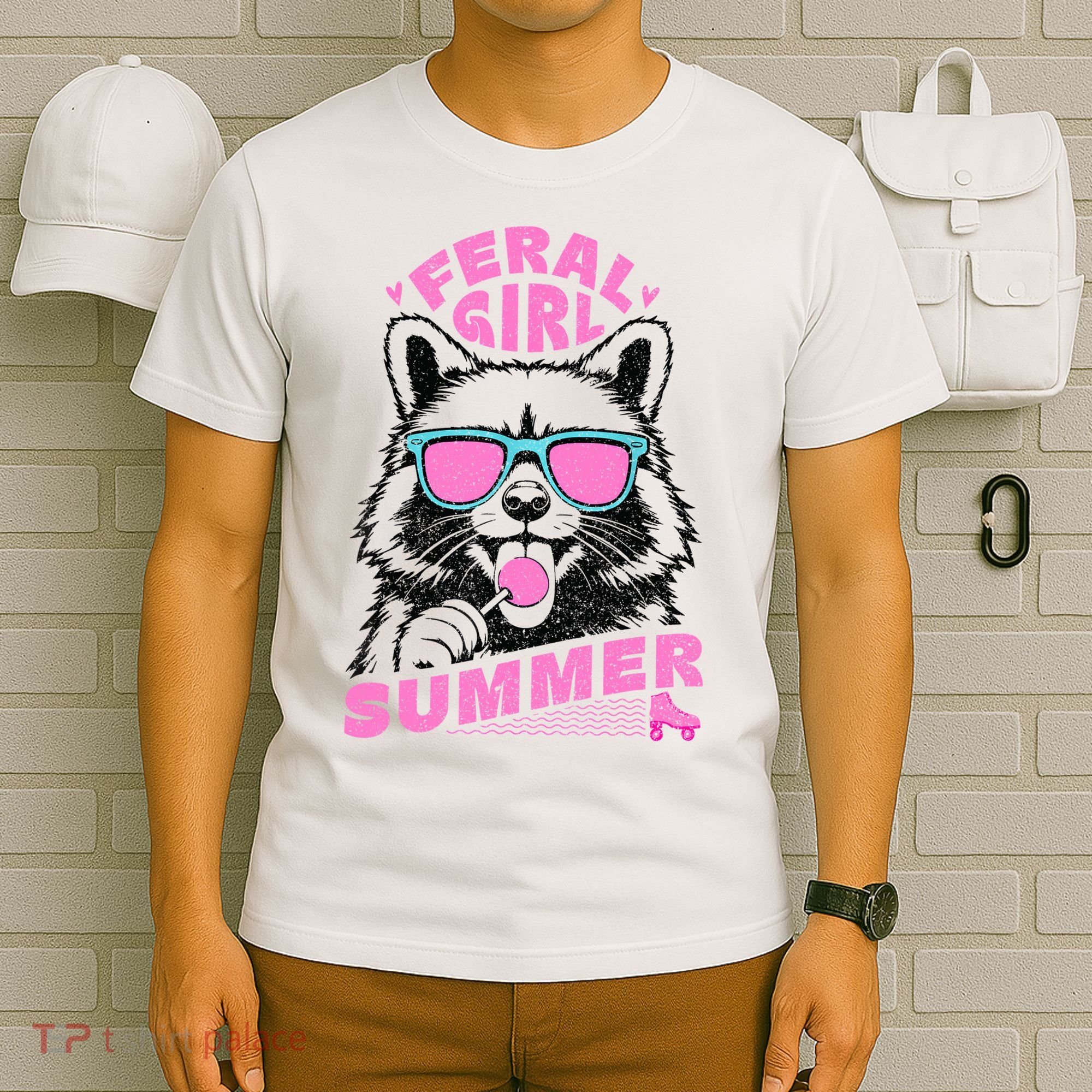 Feral Girl Summer Raccoon Vintage T-Shirt