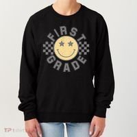 First Grade Star Smile Checker Back To School Retro Women's Sweatshirt thumb 0