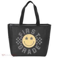 First Grade Star Smile Checker Back To School Retro Tote Bag thumb 0