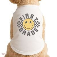 First Grade Star Smile Checker Back To School Retro Doggie Tank thumb 0