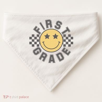 First Grade Star Smile Checker Back To School Retro USA-Made Doggie Bandana