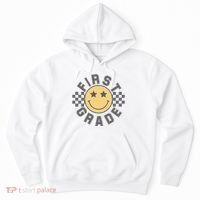 First Grade Star Smile Checker Back To School Retro Hoodie thumb 0