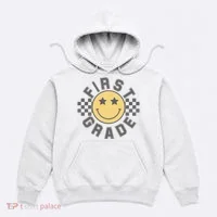 First Grade Star Smile Checker Back To School Retro Hoodie thumb 0
