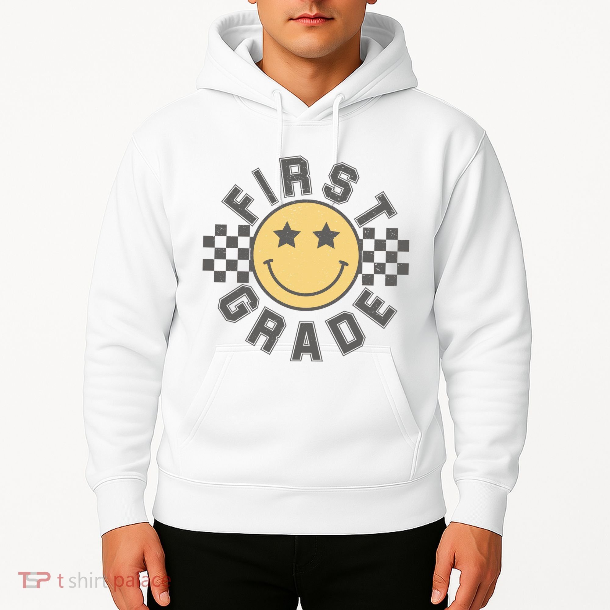 First Grade Star Smile Checker Back To School Retro Hoodie