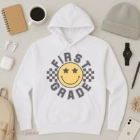 First Grade Star Smile Checker Back To School Retro Hoodie thumb 3