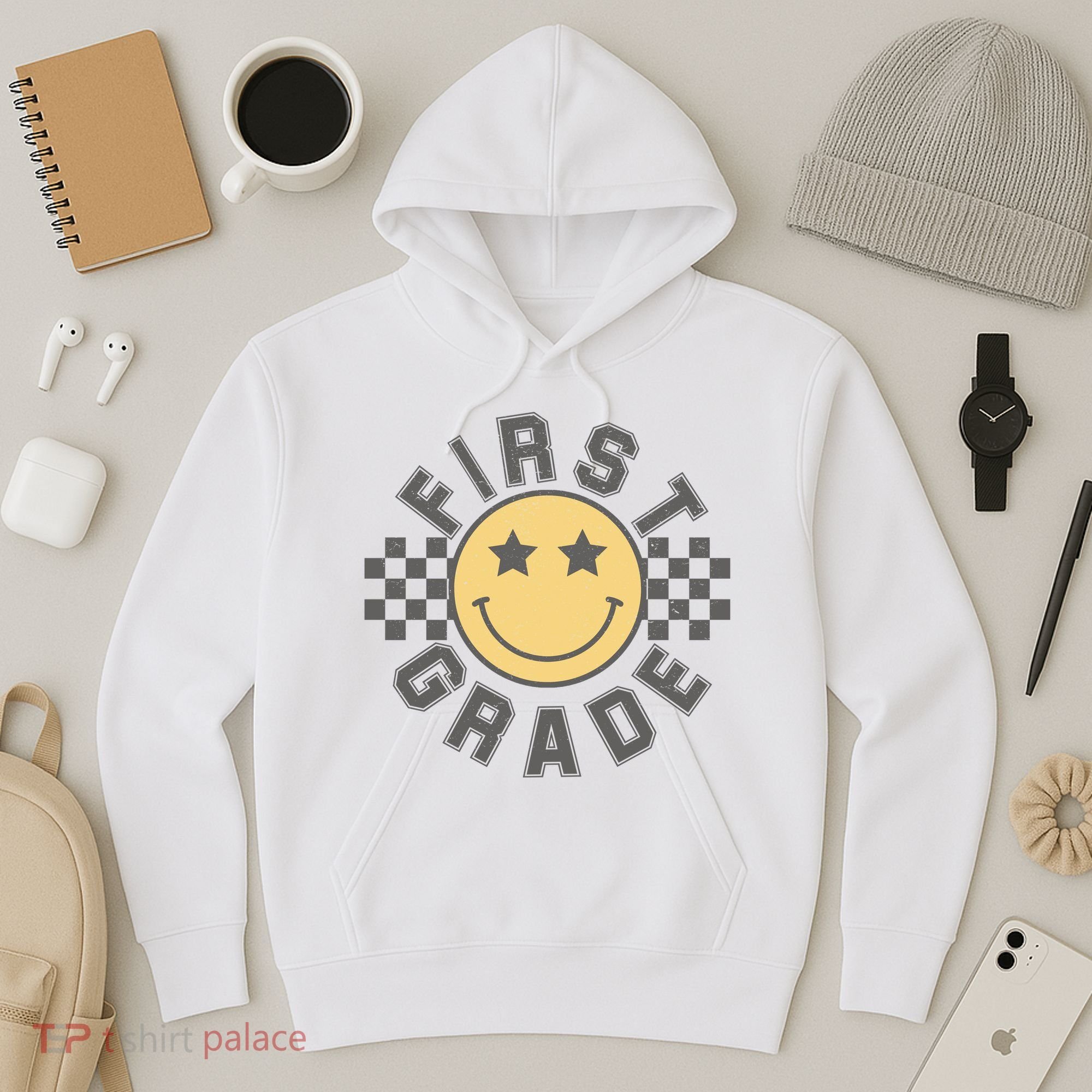 First Grade Star Smile Checker Back To School Retro Hoodie