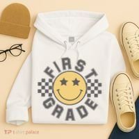 First Grade Star Smile Checker Back To School Retro Hoodie thumb 4