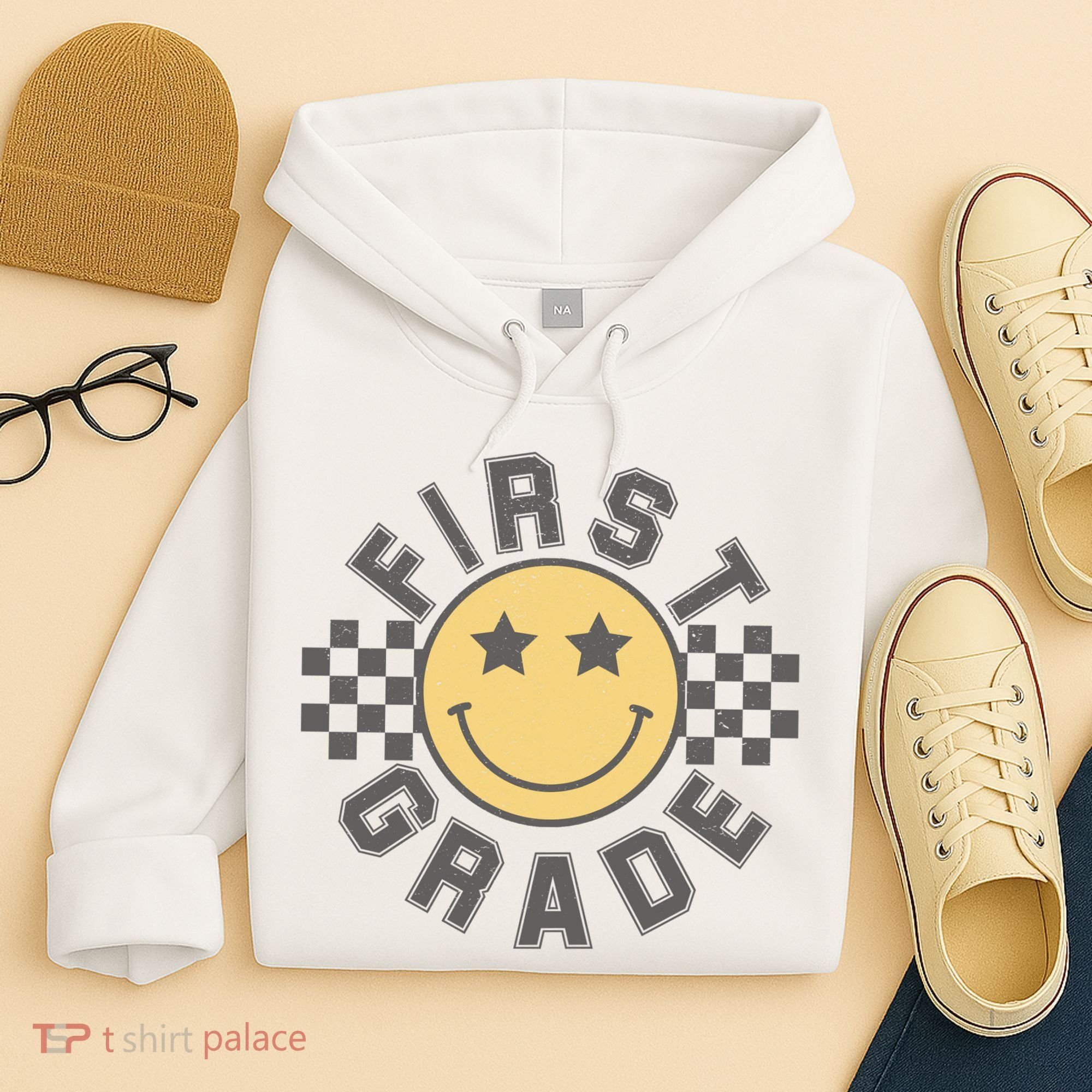 First Grade Star Smile Checker Back To School Retro Hoodie
