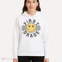 First Grade Star Smile Checker Back To School Retro Hoodie thumb 5