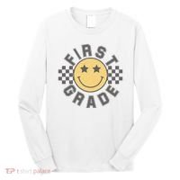 First Grade Star Smile Checker Back To School Retro Long Sleeve Shirt thumb 0