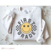 First Grade Star Smile Checker Back To School Retro Sweatshirt thumb 2