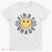 First Grade Star Smile Checker Back To School Retro T-Shirt thumb 0