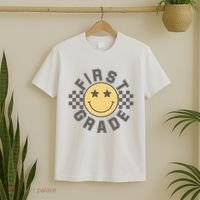 First Grade Star Smile Checker Back To School Retro T-Shirt thumb 2