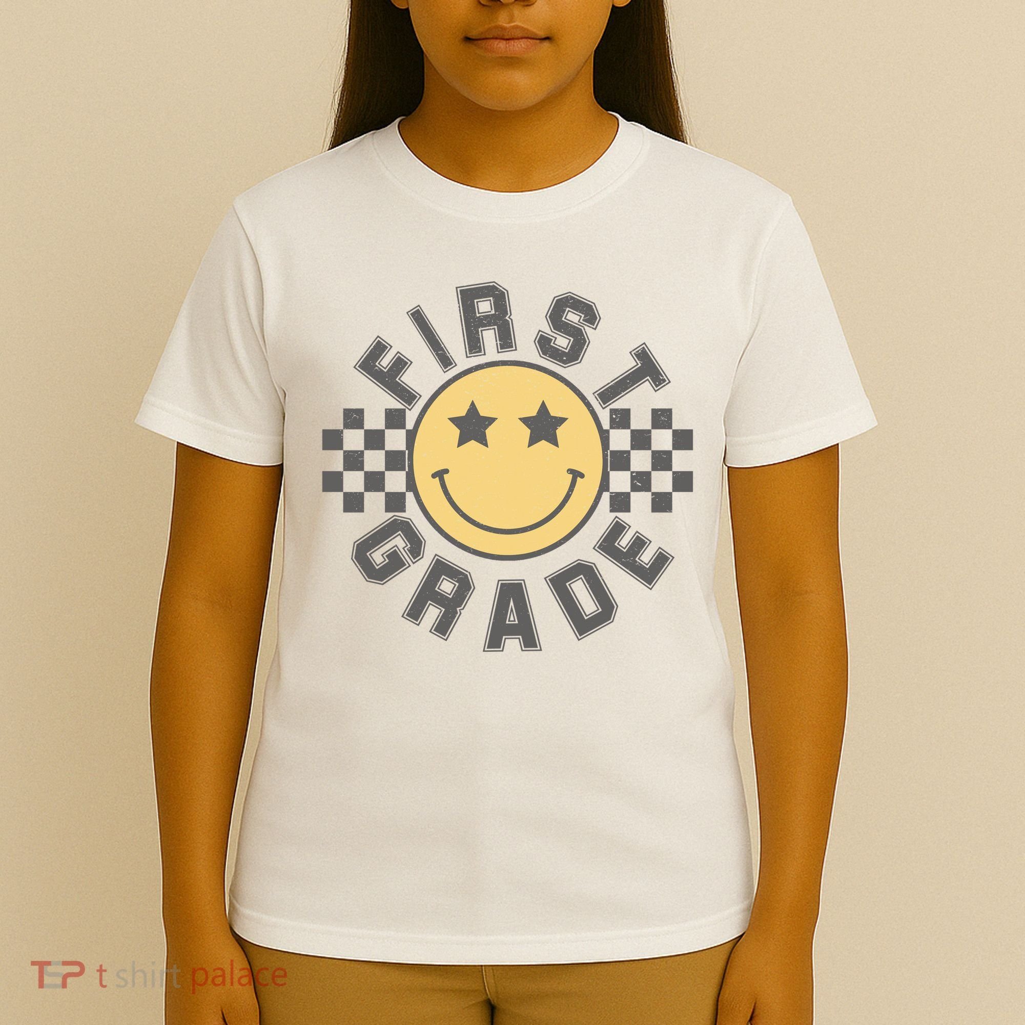 First Grade Star Smile Checker Back To School Retro T-Shirt