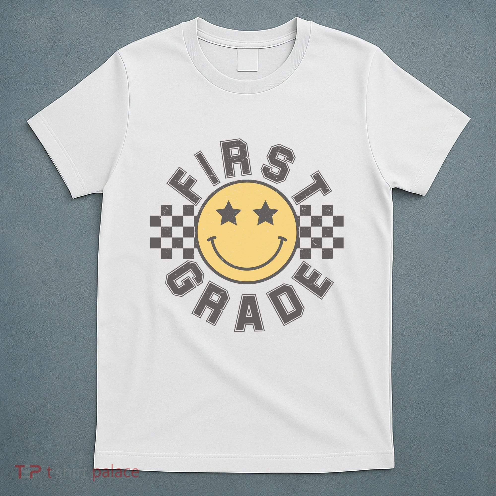 First Grade Star Smile Checker Back To School Retro T-Shirt