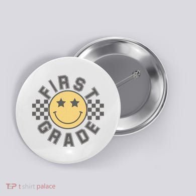 First Grade Star Smile Checker Back To School Retro Button