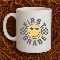 First Grade Star Smile Checker Back To School Retro Coffee Mug thumb 2