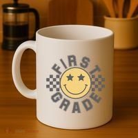 First Grade Star Smile Checker Back To School Retro Coffee Mug thumb 4