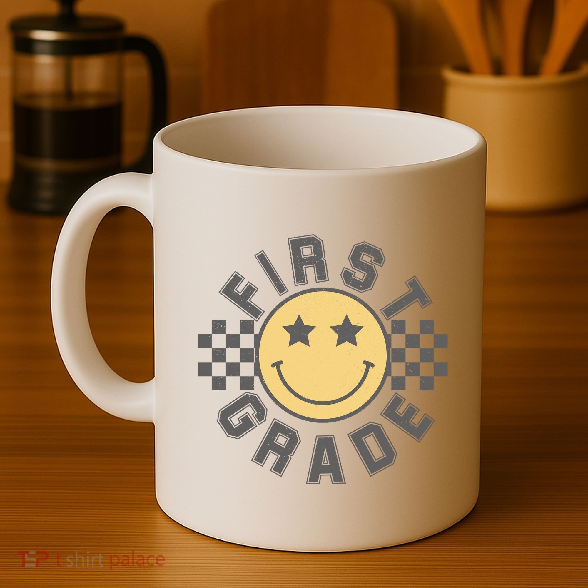 First Grade Star Smile Checker Back To School Retro Coffee Mug