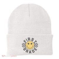 First Grade Star Smile Checker Back To School Retro Beanie thumb 0