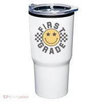First Grade Star Smile Checker Back To School Retro Tumbler thumb 0