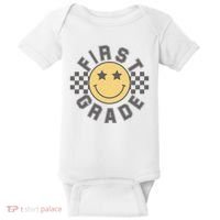 First Grade Star Smile Checker Back To School Retro Baby Bodysuit thumb 0