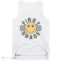 First Grade Star Smile Checker Back To School Retro Tank Top thumb 0