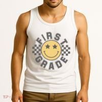 First Grade Star Smile Checker Back To School Retro Tank Top thumb 3