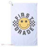 First Grade Star Smile Checker Back To School Retro Golf Towel thumb 0