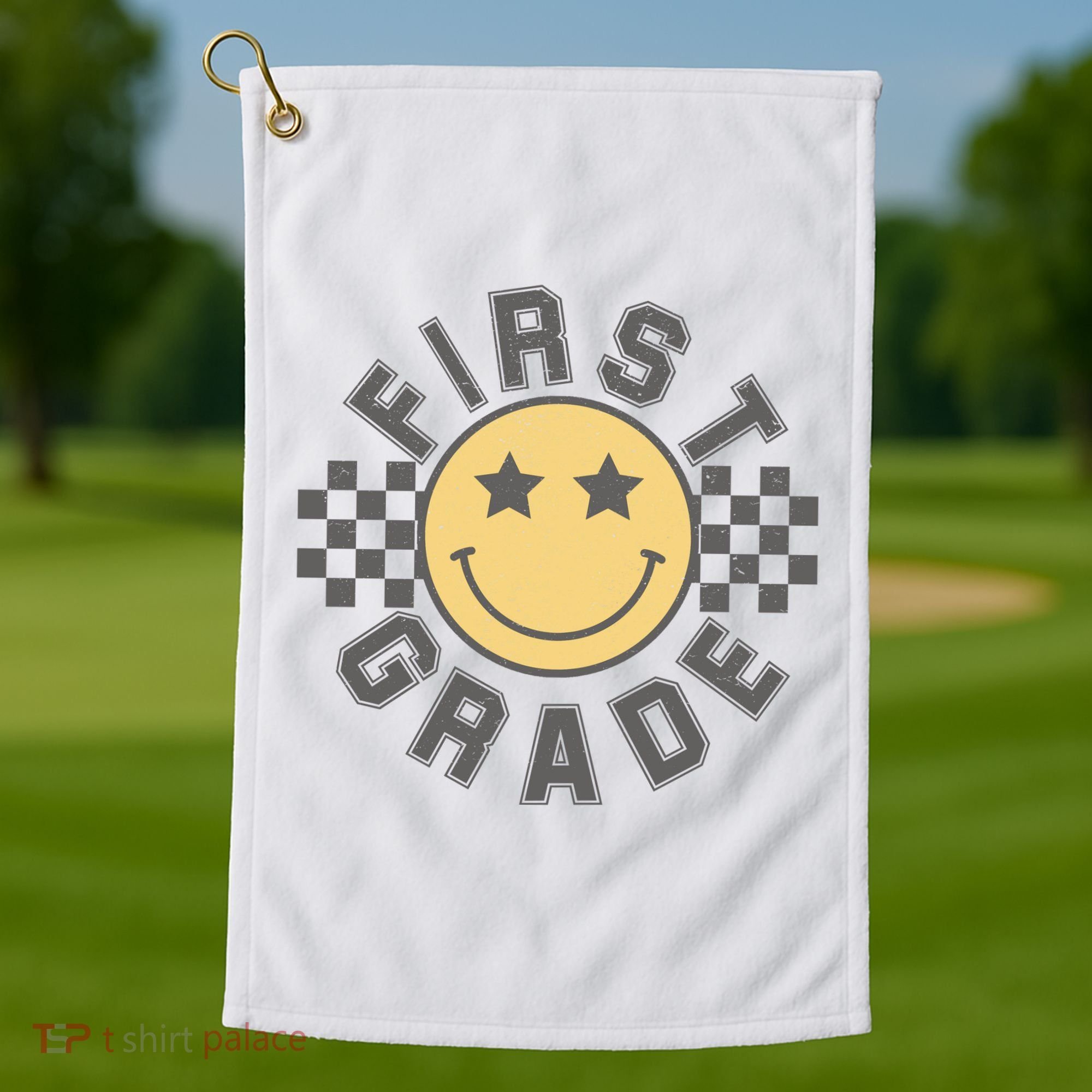First Grade Star Smile Checker Back To School Retro Golf Towel