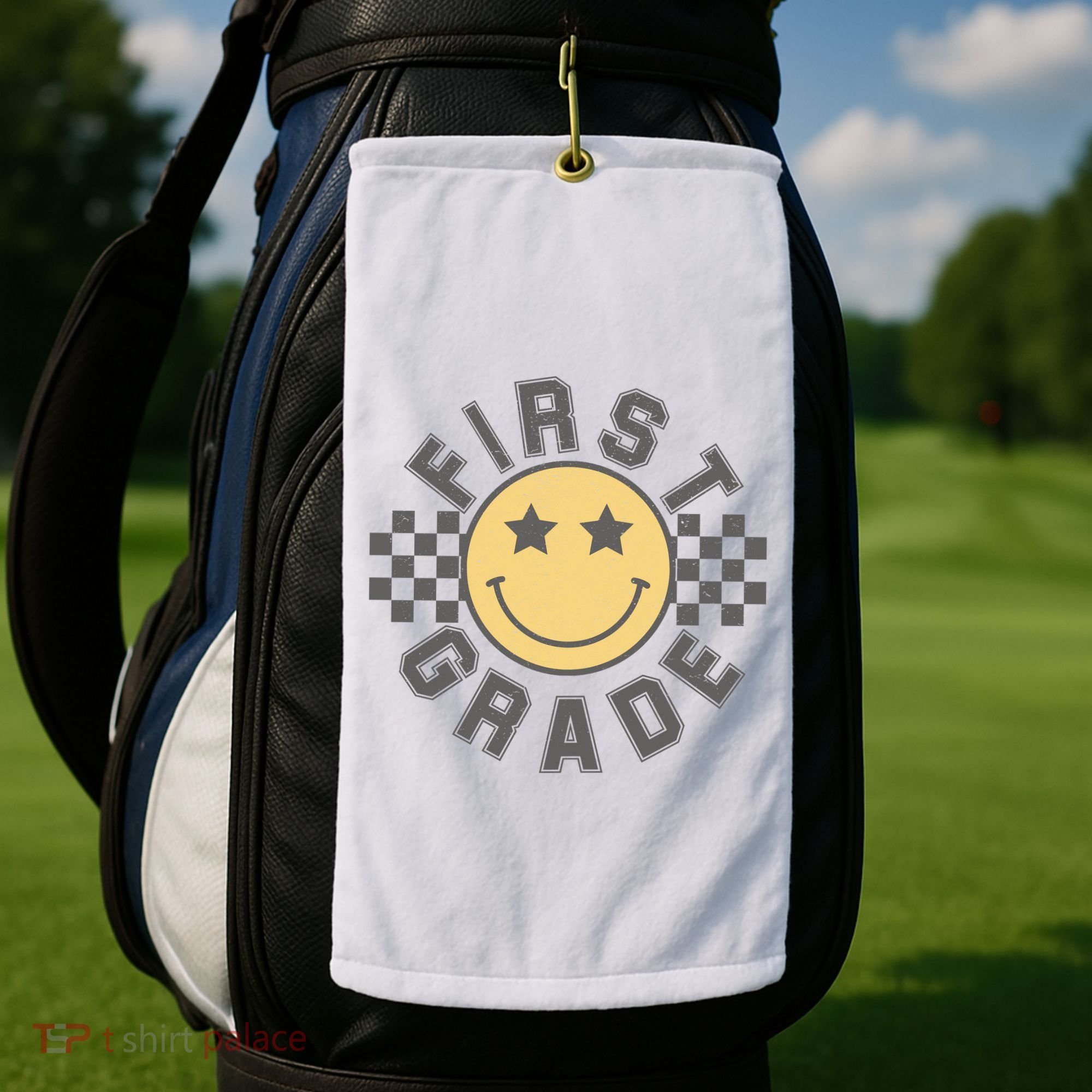 First Grade Star Smile Checker Back To School Retro Golf Towel