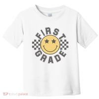 First Grade Star Smile Checker Back To School Retro Toddler T-Shirt thumb 0