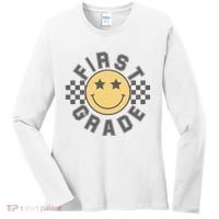 First Grade Star Smile Checker Back To School Retro Women's Long Sleeve Shirt thumb 0