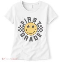 First Grade Star Smile Checker Back To School Retro Women's T-Shirt thumb 0