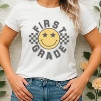 First Grade Star Smile Checker Back To School Retro Women's T-Shirt thumb 2