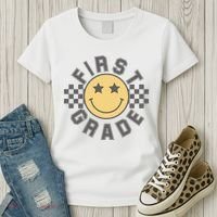 First Grade Star Smile Checker Back To School Retro Women's T-Shirt thumb 3