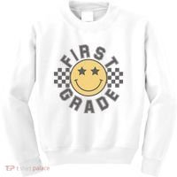 First Grade Star Smile Checker Back To School Retro Kids Sweatshirt thumb 0